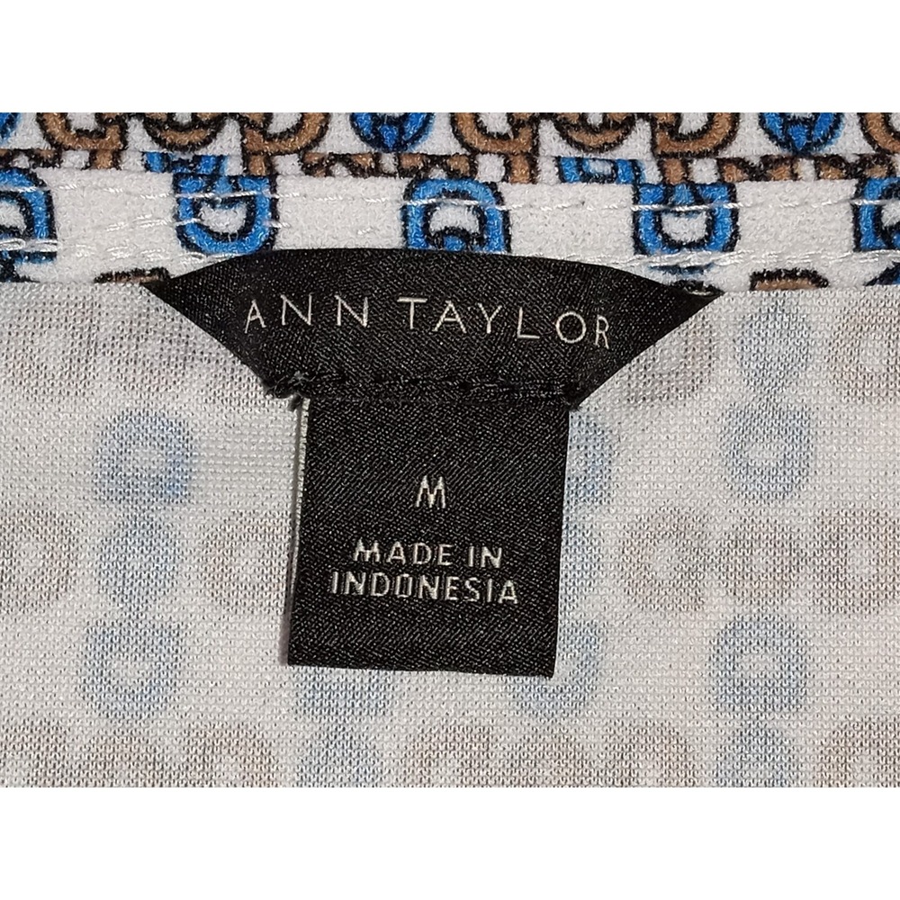 Ann Taylor Womens Top Multicolor Chain Print Short Sleeve Side Slit Medium - Picture 7 of 10